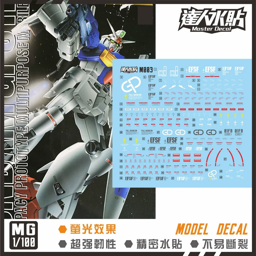 包邮 达人MASTER M003 MG GP01FB 1/100 宇宙型 高清 荧光 水贴 Collectibles