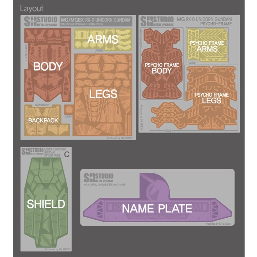 SH STUDIO Metal Etching Etched Upgrade Parts for MG 1/100 UNICORN