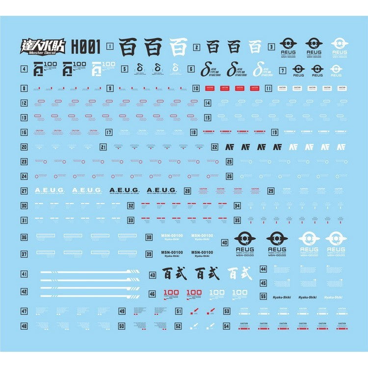 MASTER Water Slide Decal H001 HG 1/144 Hayaku Shiki Collectibles