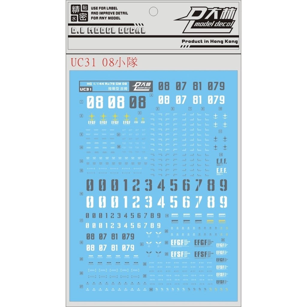 DL DALIN Water slide decal UC31 HG 1/144 UC08 RX 79 GM 08