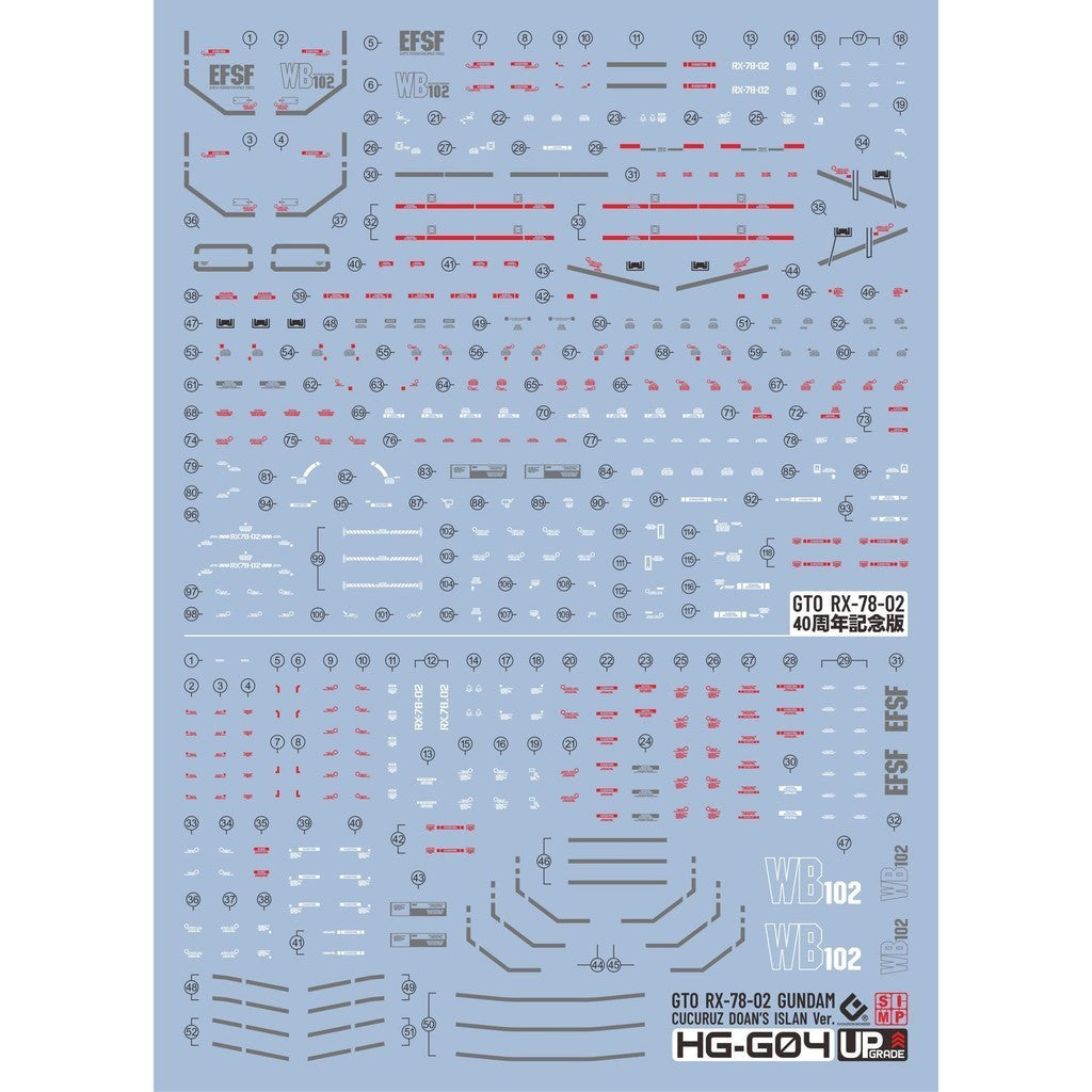 20250721 EVO HG 1/144 GTO RX-78-2 RX78-2 RX78 Fluo Water Slide Decal EVOHG038