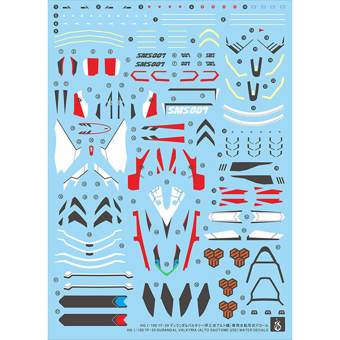 YAN FLAME HG 1/100 YF-29 F DURANDAL VALKYRIA ( ALTO SAOTOME USE) Fluo ater Slide Decal (YANHG050) 20250721