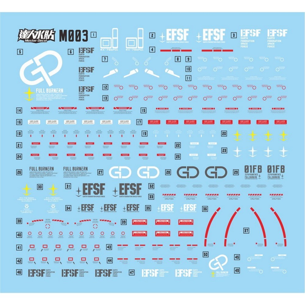 MASTER Water Slide Decal M003 MG 1/100 GP01FB Fluo Type Collectibles