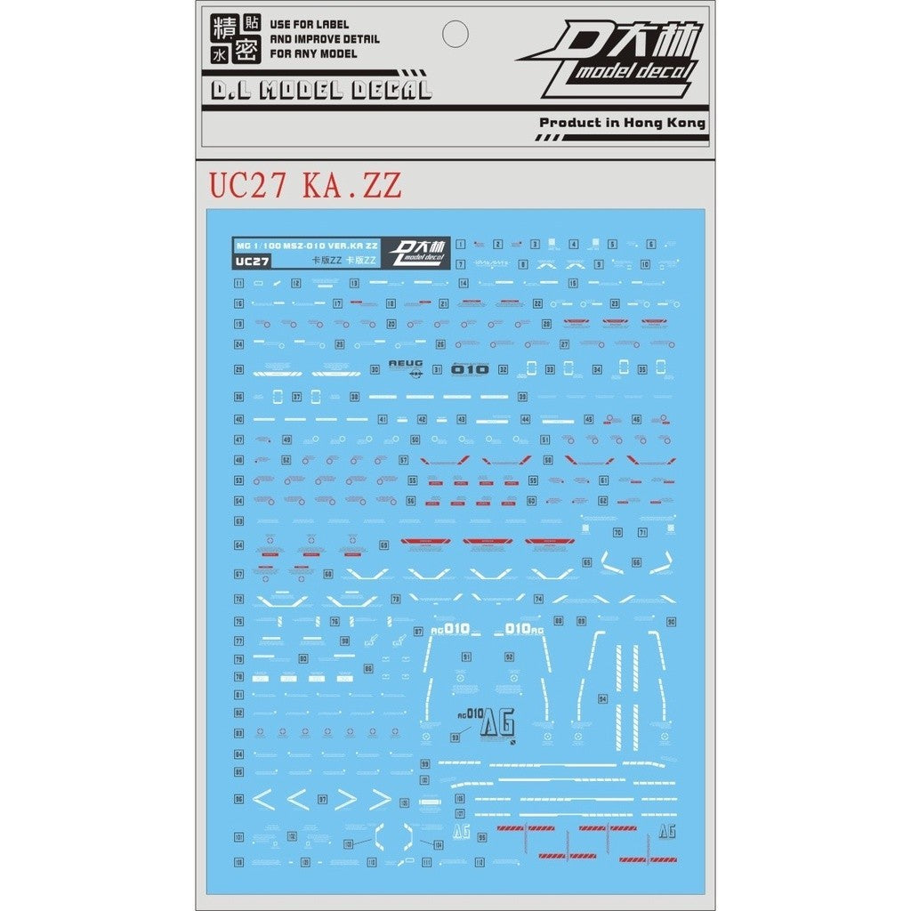 DL DALIN Water slide decal Uc27 Decal For MG 1/100 KA.ZZ MSZ-010