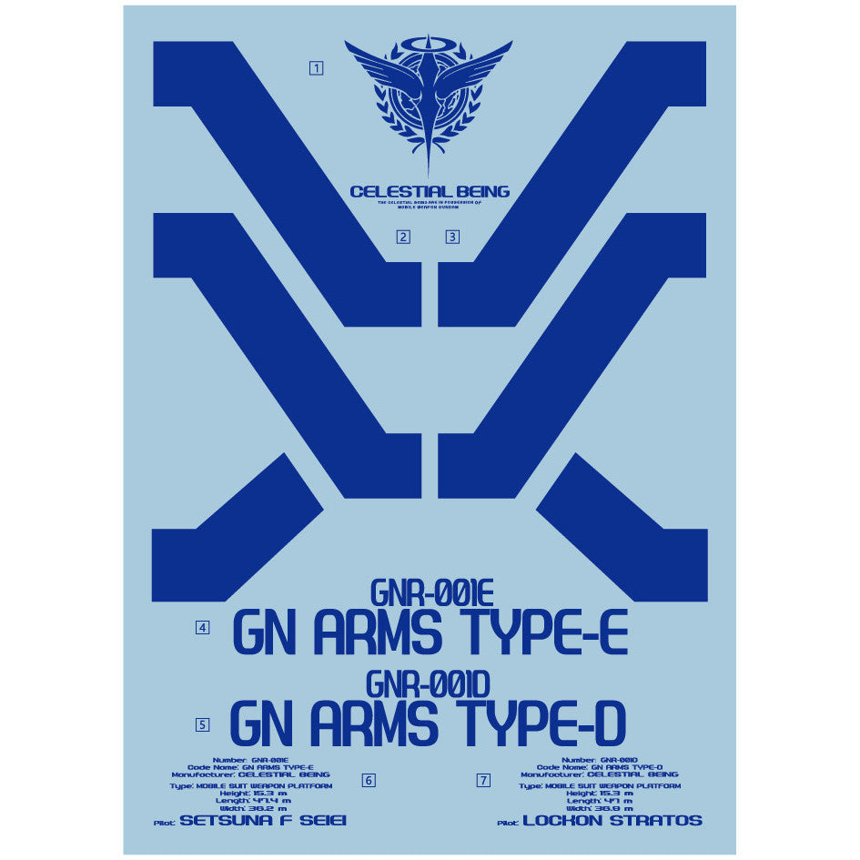 1010 Water Slide Decal MB GNR-001E/D GN Arms Type E / D Stand 1010MG035 1010MG036