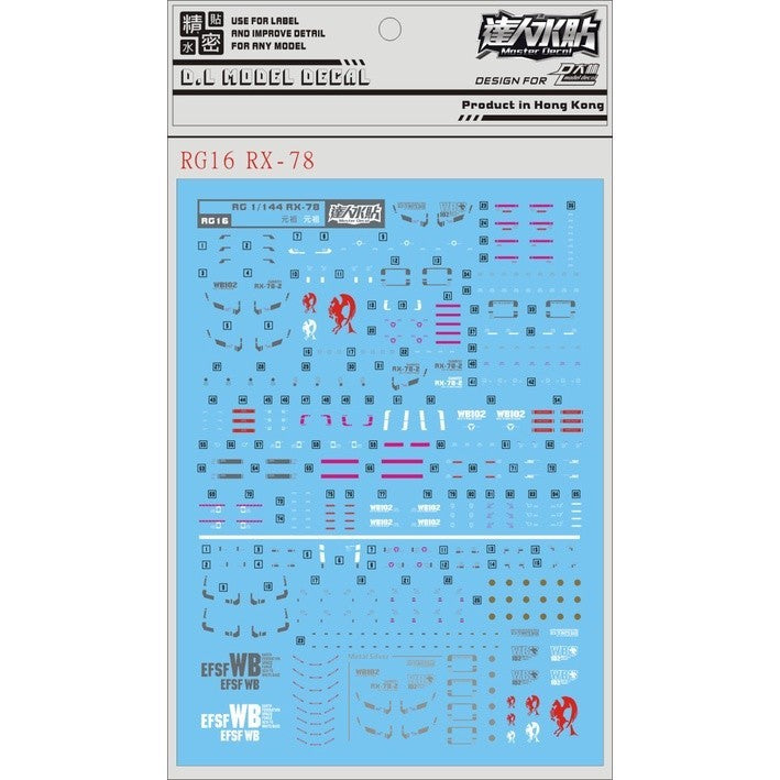 DL DALIN Water slide decal Decal For RG 1/144 RX-78 RX78