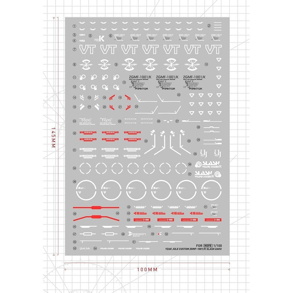 20250722 Artisan's Club MG 1/100 Yzak Jule Custom / Slash Zaku Water Slide Decal