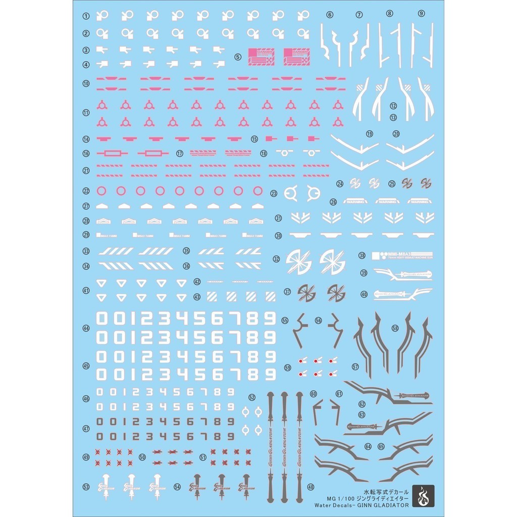 YAN FLAME Water Slide Decal MG 1/100 SEED Ginn Gladiator Fluo (YANMG100) 20250721