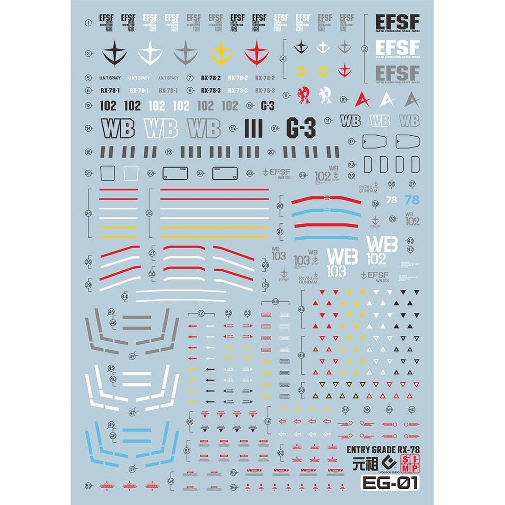 20250721 EVO EG ENTRY GRADE 1/144 RX-78-1 2 3 fluo water slide decal EVOEG001