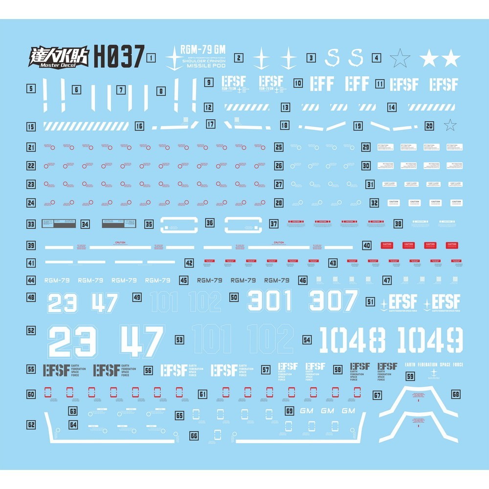 MASTER Water Slide Decal H037 HG 1/144 RGM-79 GM (Shoulder Cannon) Fluo Type Collectibles