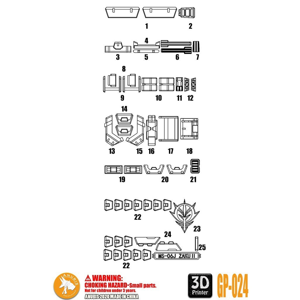 ANUBIS 3D print detail upgrade parts GP024 General parts fit for MG Zaku no kits
