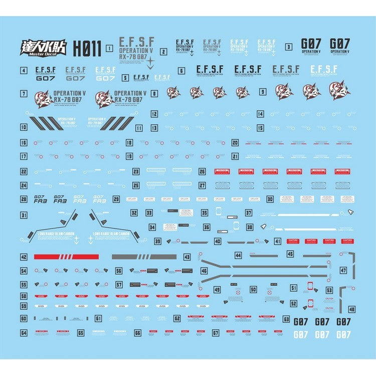 MASTER Water Slide Decal H011 HGUC HG 1/144 FA-78-3 FA 7th Fluo Type Collectibles
