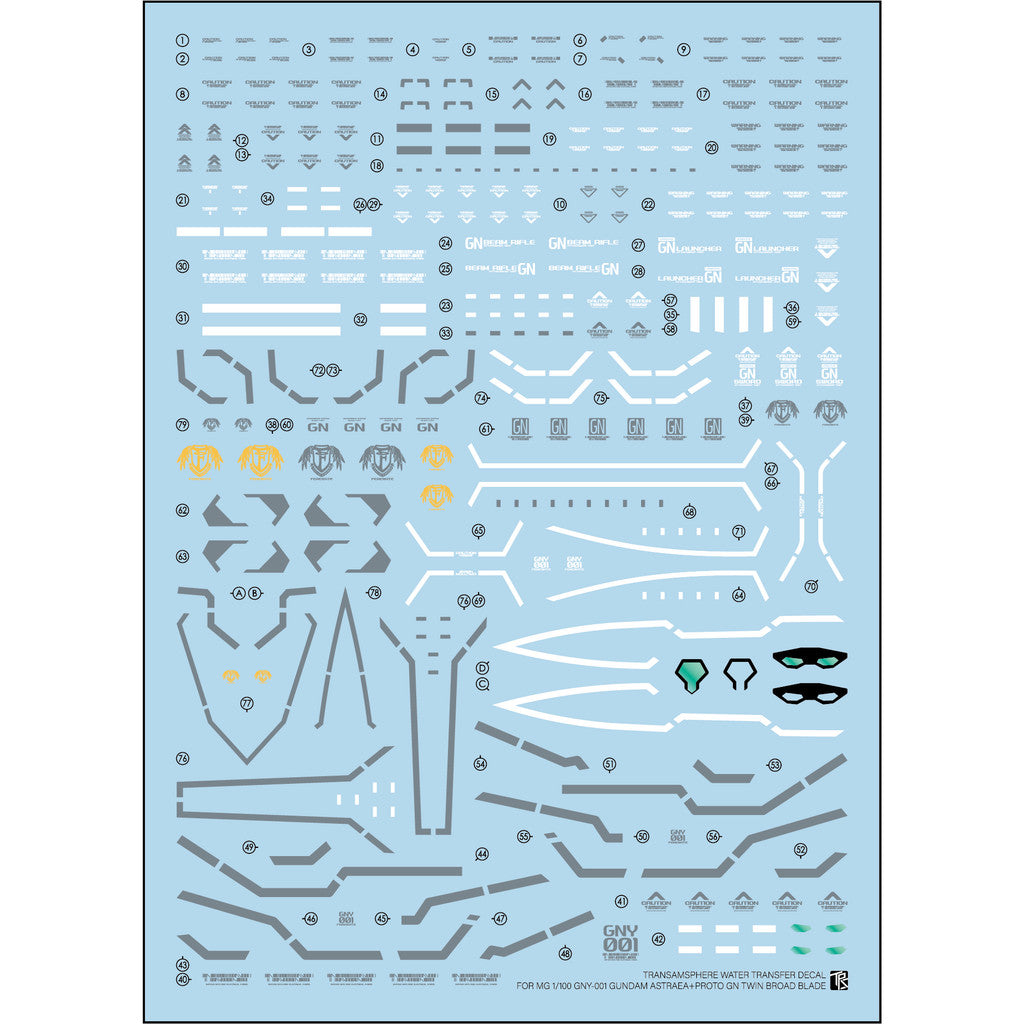 Transamsphere TRS MG 1/100 GNY-001 ASTRAEA PROTO GN TWIN BROAD BLA DE Water Slide Decal (Kits not included) TRSMG021W