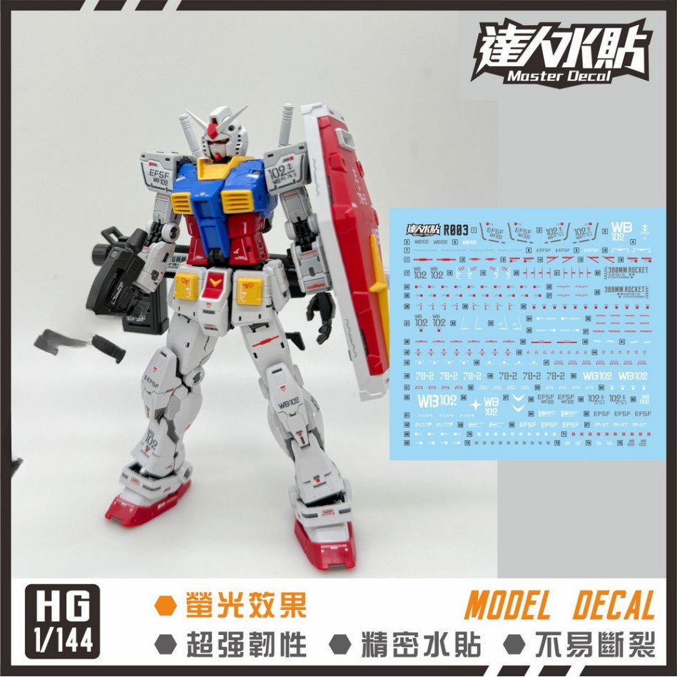 MASTER R003 Water slide decal RG RX-78-2 2.0 U 1/144 fluo Collectibles
