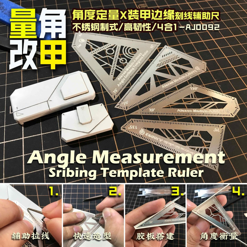Alexen AJ0092 Angle Fixed Measurement Scribing Template Ruler 4in1 Tools