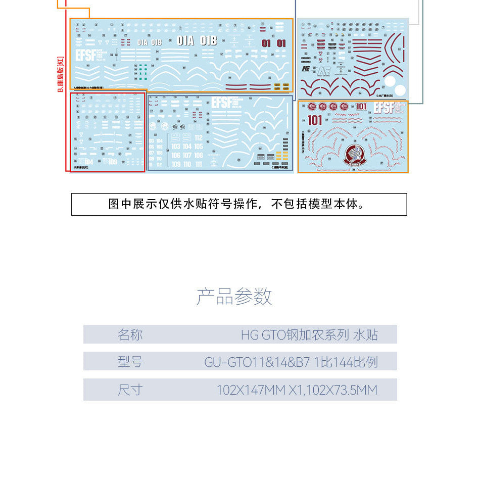 GUGU HG GTO 1/144 GUN CRNNON Water Slide Decal GUGUHG009
