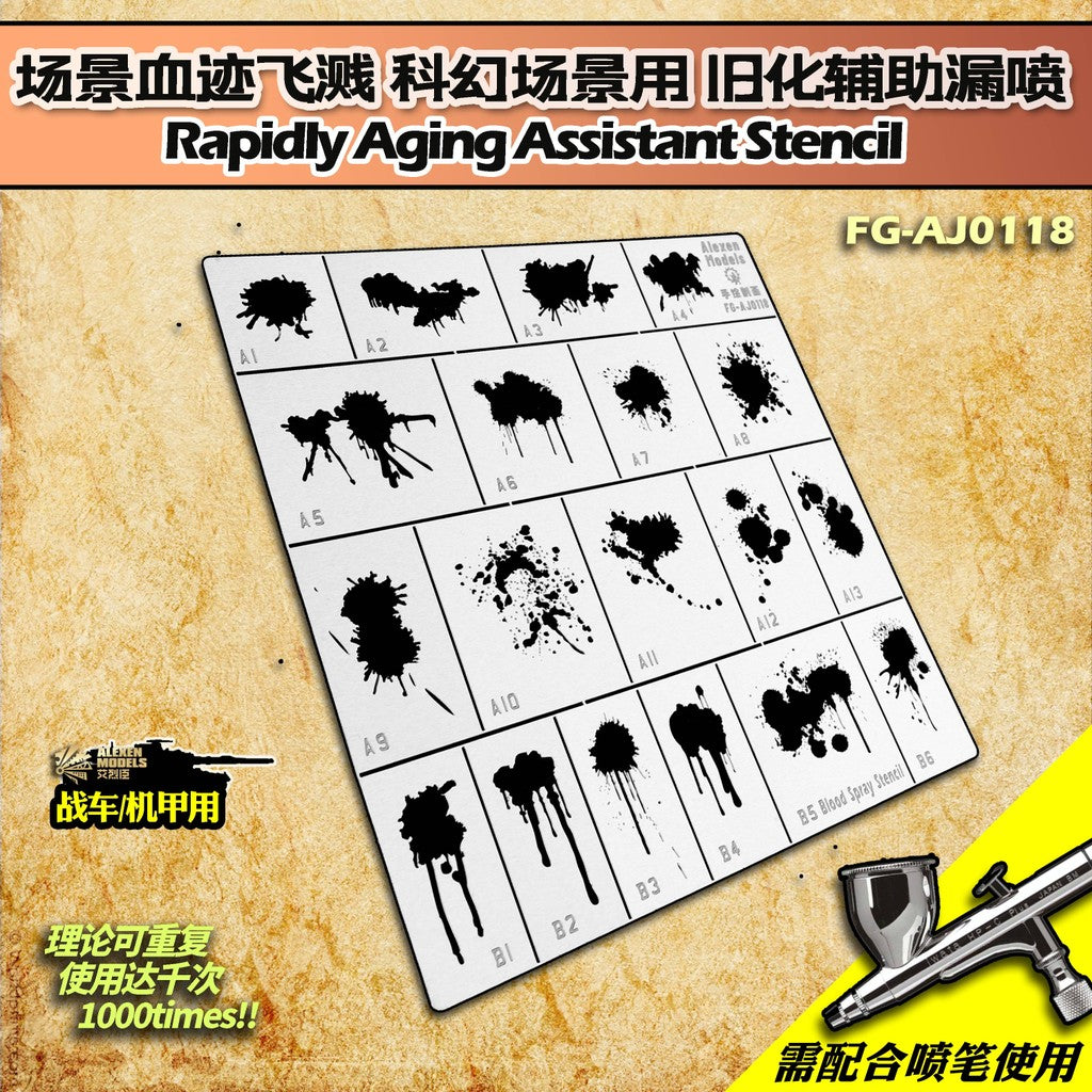 Alexen AJ0118 Stencil Tools for Science Fiction Zombie Survival Style Splatters Rapidly Aging Tools