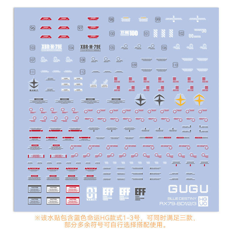 GUGU HG 1/144 RX79-BD BULE DESTINY Water Slide Decal GUGUHG004