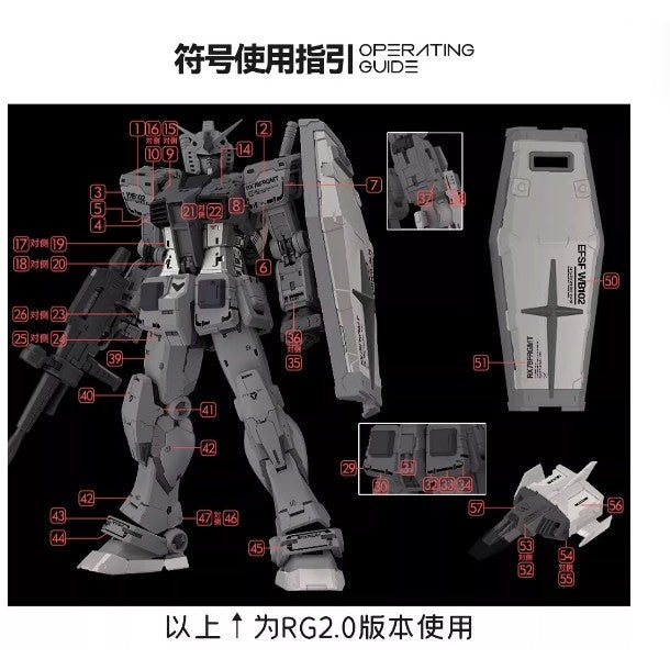 GUGU RMXDA01 RG RX-78-2 2.0 / MG GTO RX-78-2 Hiroshi Fujiwara Type Water Slide Decal (Model Not included) GUGURG009 GUGURG009