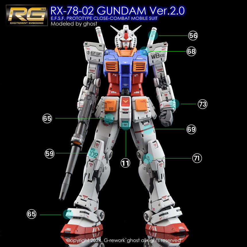 YAN GHOST Water slide decal FOR RG 1/144 RX-78-2 VER 2.0 FLUO