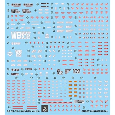 YAN GHOST Water slide decal FOR RG 1/144 RX-78-2 VER 2.0 FLUO