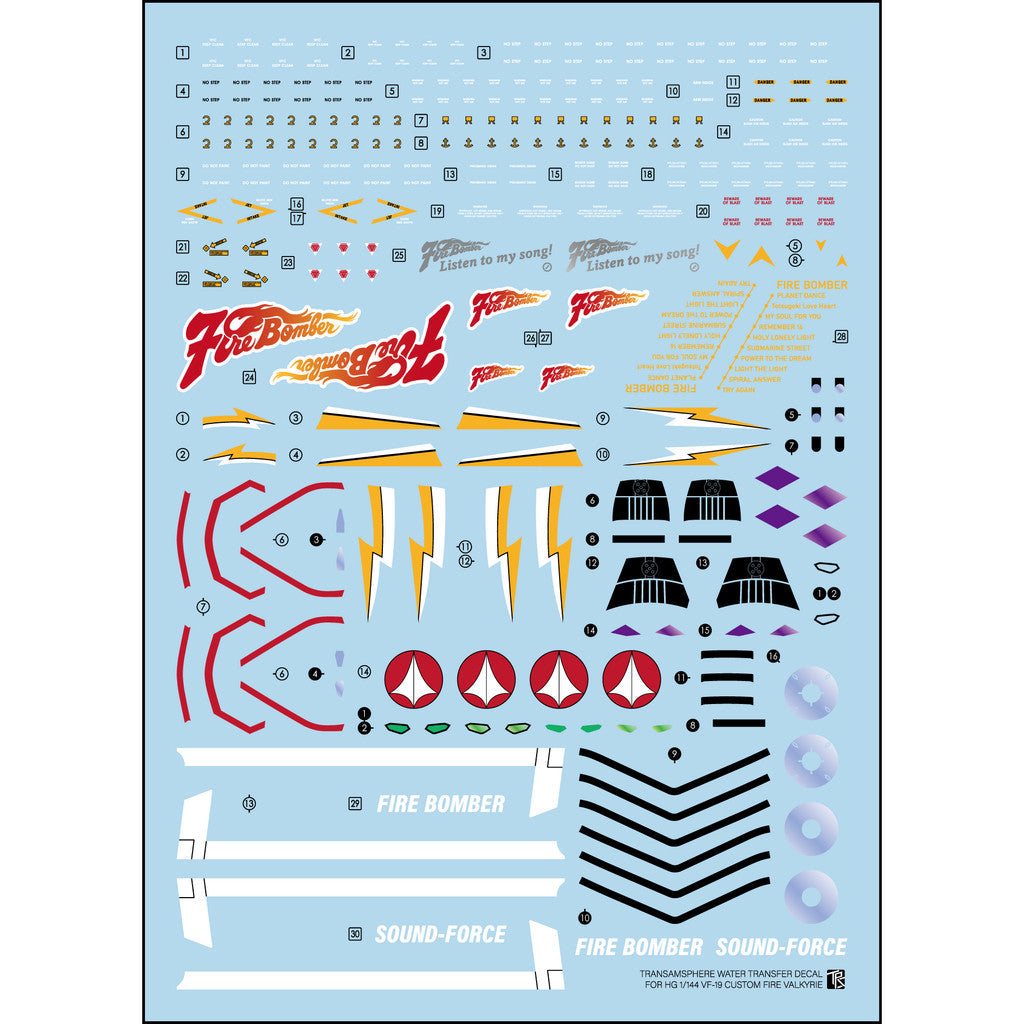 TRS water slide decal for HG 1/100 Macross VF-19 Custom Fire Valkyrie Collectibles