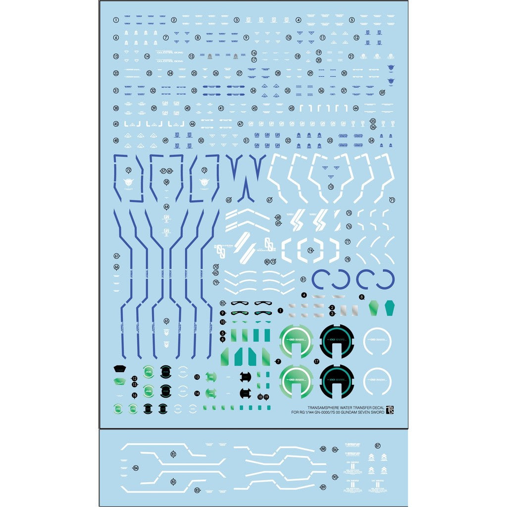 Transamsphere TRS RG 1/144 00 Seven SWOR D GN WATER SlIDE DECAL TRSRG0237S TRSRG0237SG