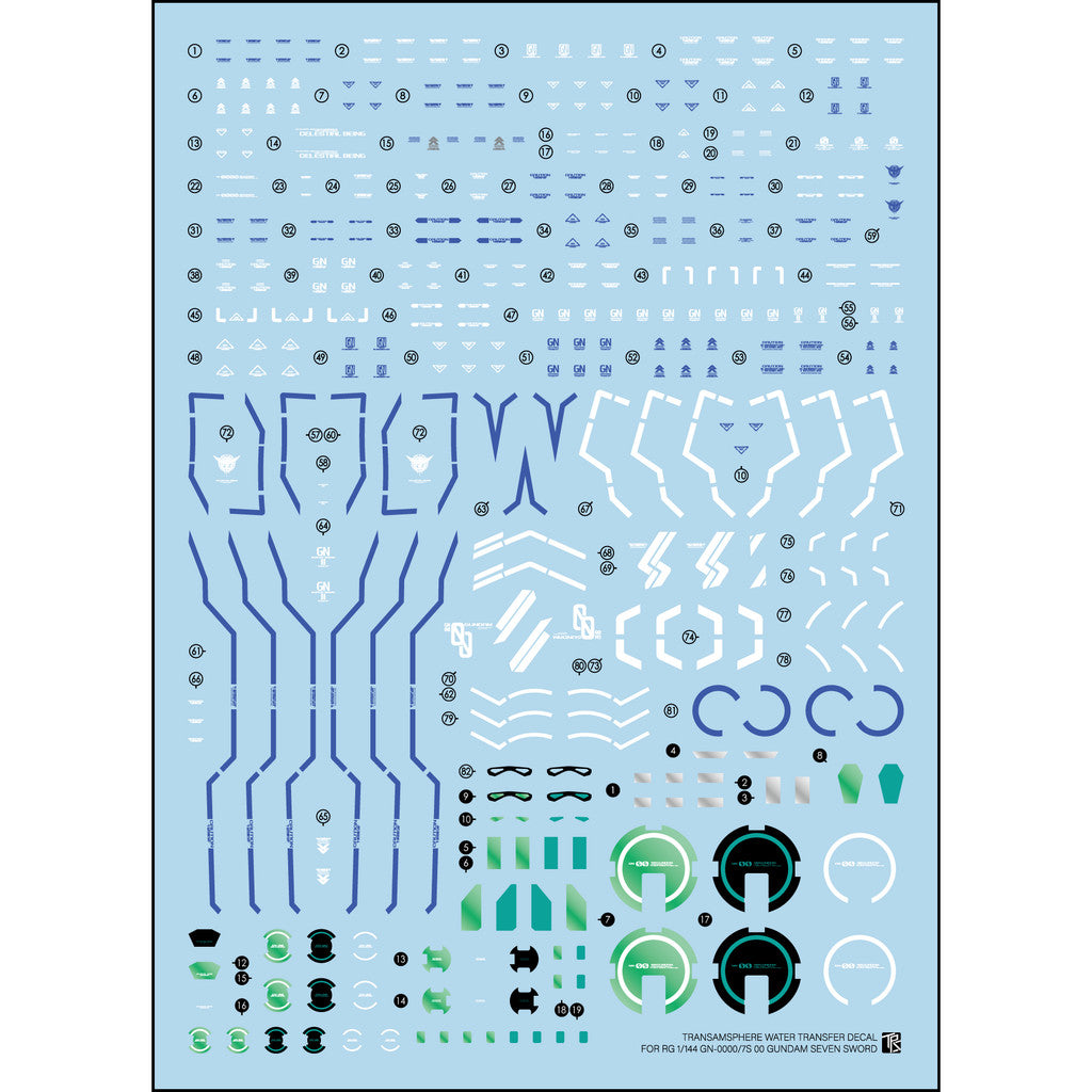 Transamsphere TRS RG 1/144 00 Seven SWOR D GN WATER SlIDE DECAL TRSRG0237S TRSRG0237SG