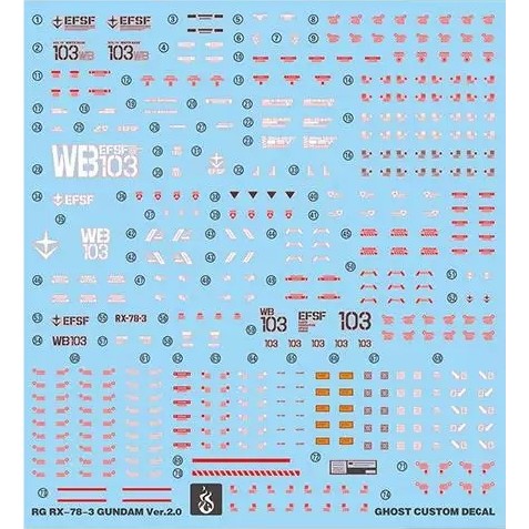 YAN GHOST water slide decal for RG 1/144 RX-78-2 VER 2.0 G3 Type