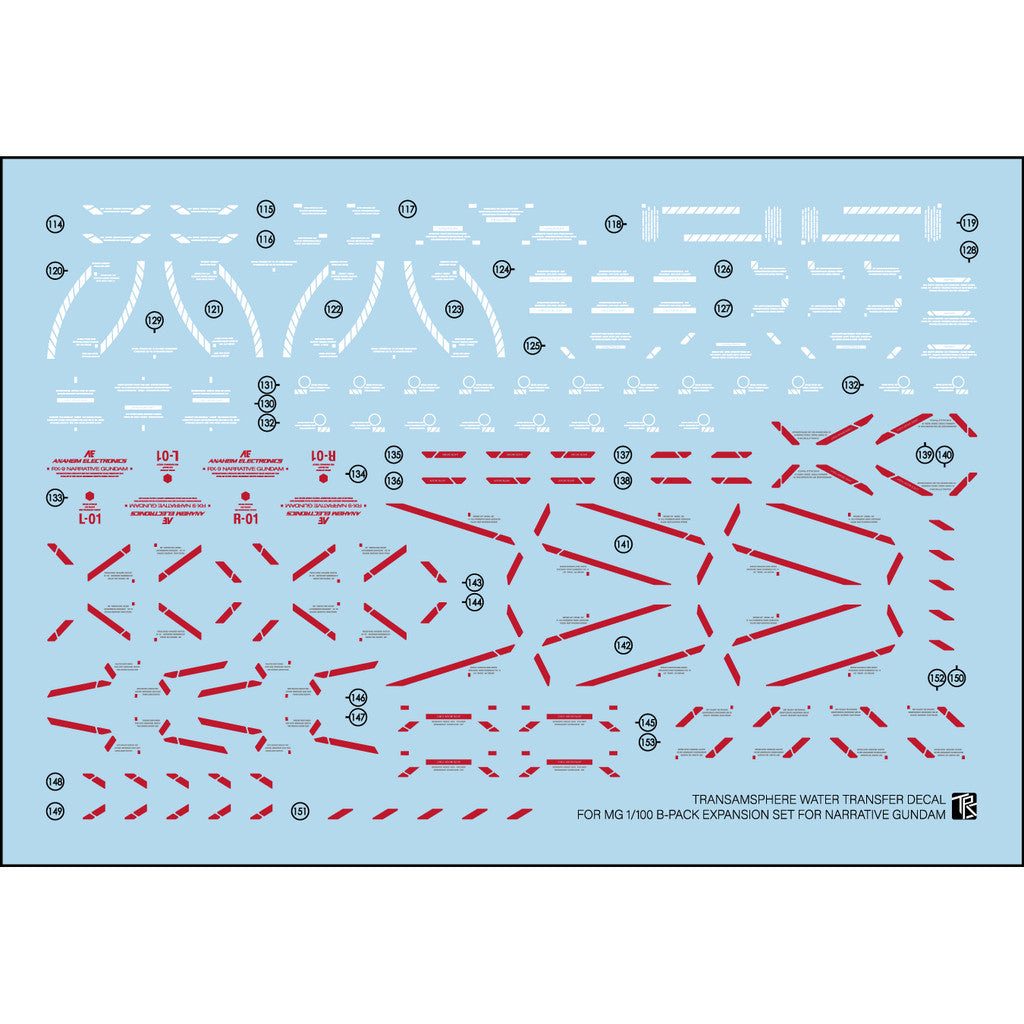 Transamsphere TRS MG 1/100 NARRATIVE NT Ver B-Packs B PACKS Ver.Ka WATER SlIDE DECAL TRSMG022B