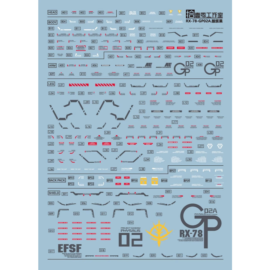 1010 Water Slide Decal for Solomon Physalis RX-78 GP02A with MLRS Equipment decal (Not include model or kits) 1010GM013