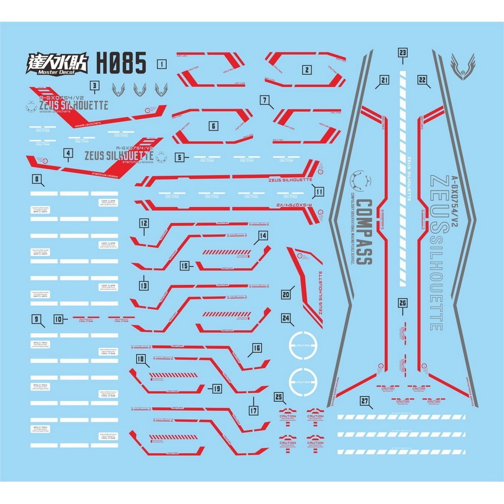 MASTER Water Slide Decal H084 H085 for HG 1/144 Destiny Spec 2 Zeus Silhouette (Kits not include)