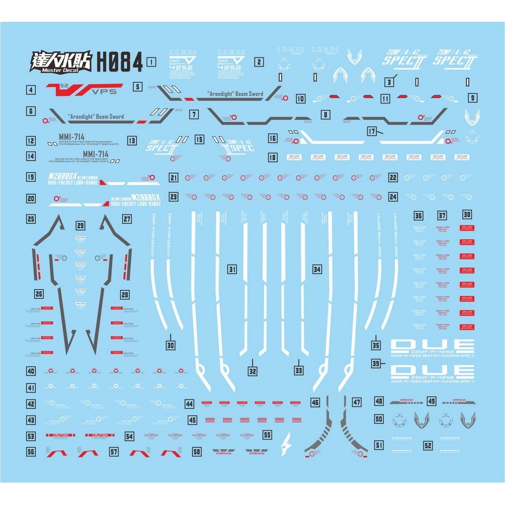 MASTER Water Slide Decal H084 H085 for HG 1/144 Destiny Spec 2 Zeus Silhouette (Kits not include)