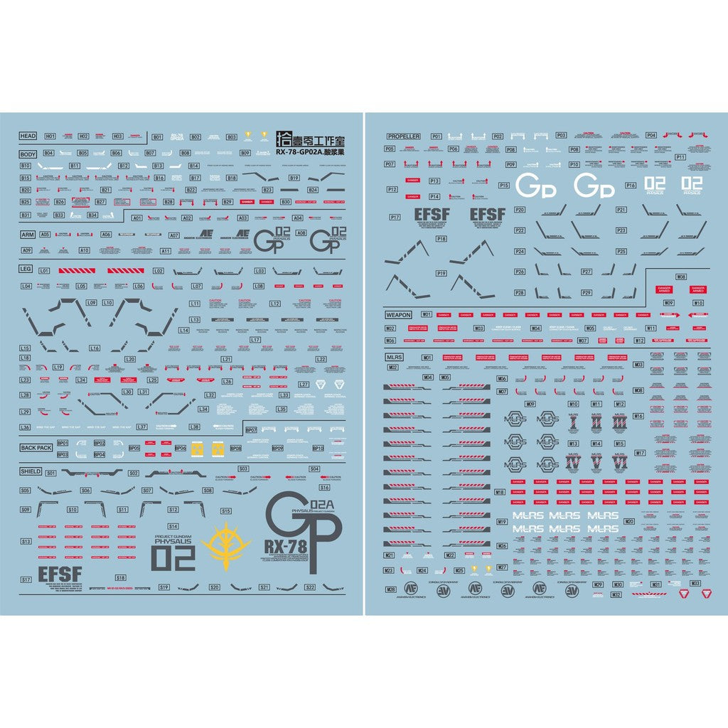 1010 Water Slide Decal for Solomon Physalis RX-78 GP02A with MLRS Equipment decal (Not include model or kits) 1010GM013
