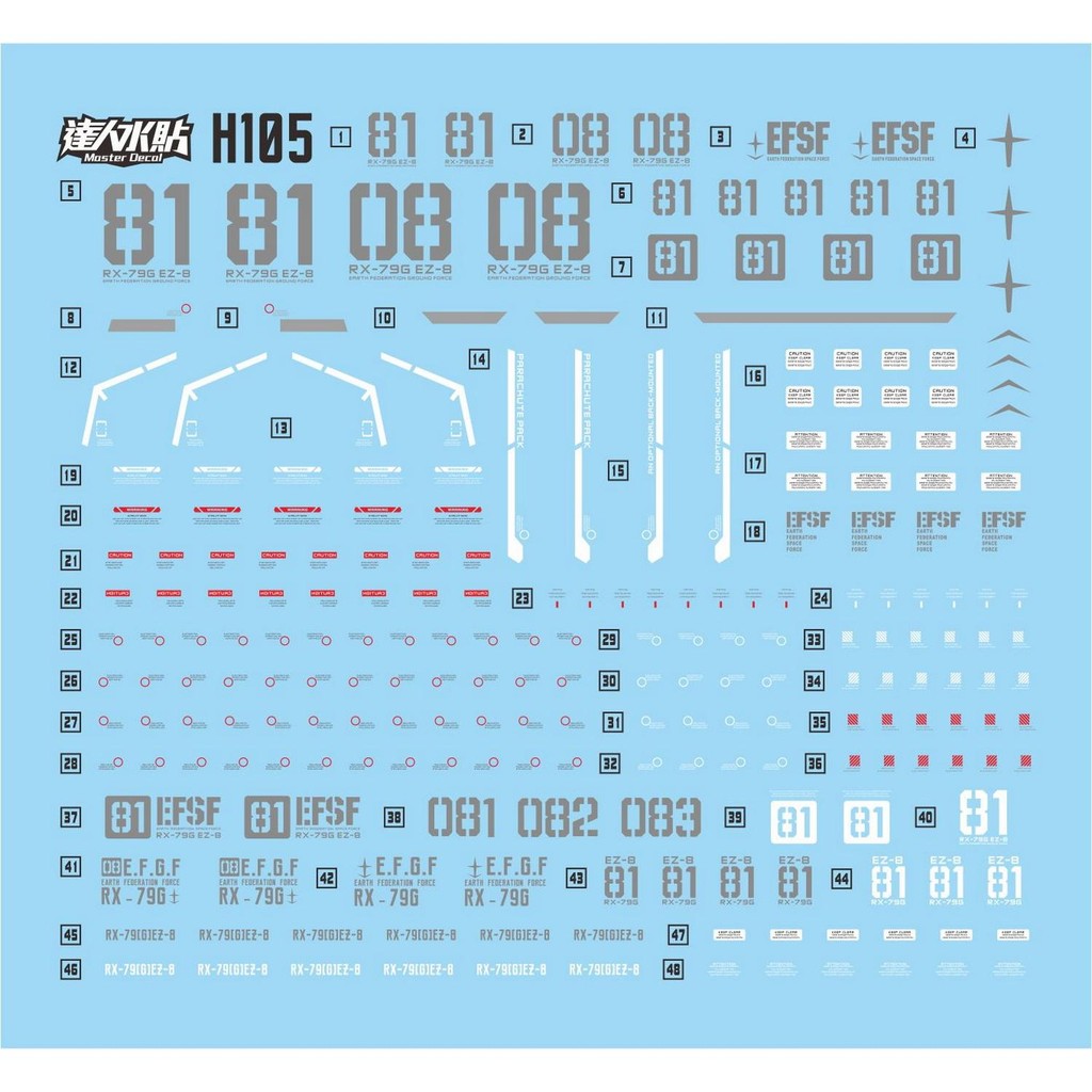 MASTER Water Slide Decal H105 for HG 1/144 EZ-8 RX-79[G] 08MS