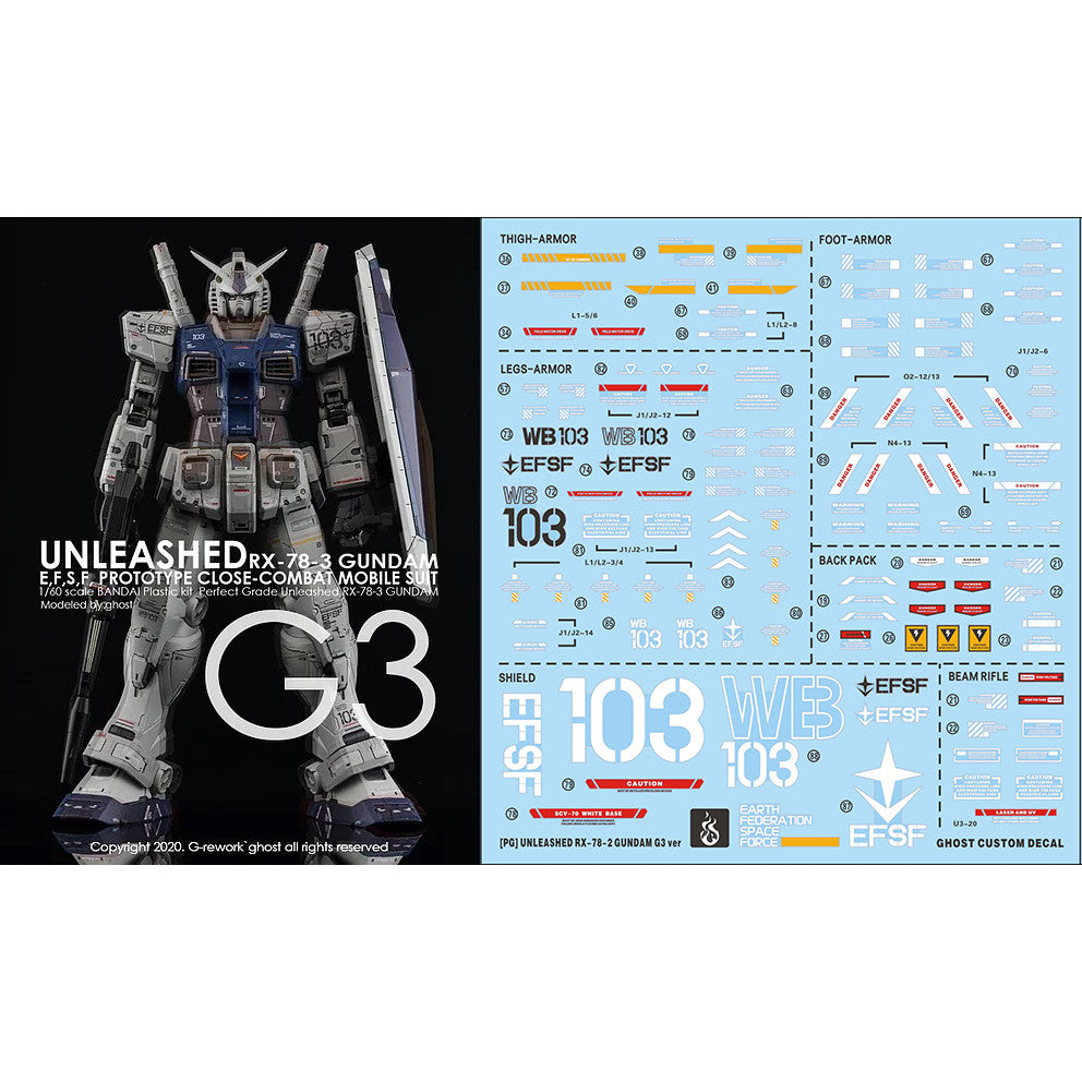 YAN GHOST PG UNLEASHED RX-78 G3 VER.  PGU  G3 2.0 WATER SLIDE DECAL (YANPG002) 20250721