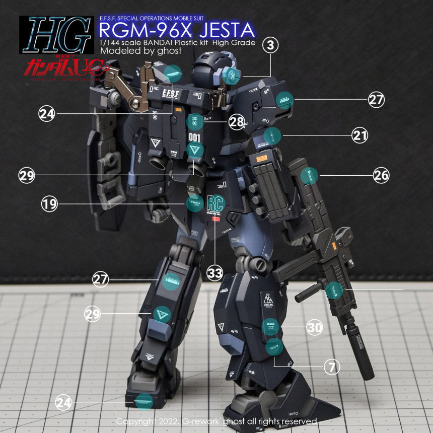 YAN FLAME Water Slide Decal GHOST MG 1/100 RGM-96X Jesta Fluo (YANMG042) 20250721