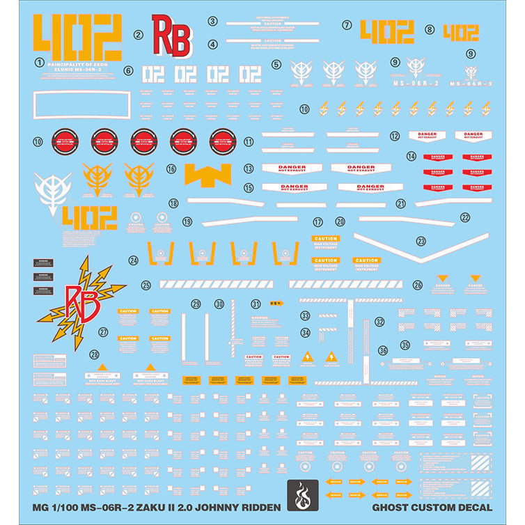 YAN FLAME Water Slide Decal GHOST MG MS-06R-2 ZAKU 2.0 Johnny Ridden Fluo (YANMG060) 20250721