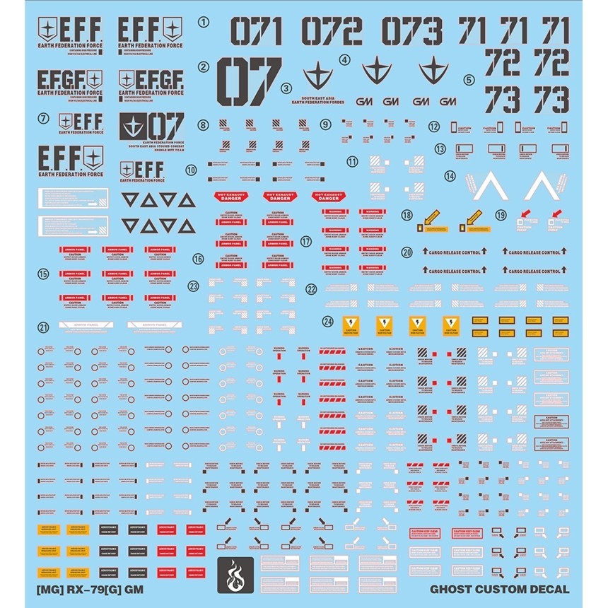 YAN FLAME Water Slide Decal GHOST MG 08MS RX-79 G GROUND GM Fluo (YANMG020) 20250721