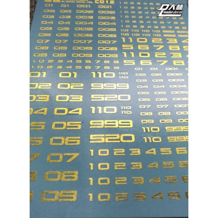 DL DALIN Water slide decal 1/144 1/100 1/60 Number Digital General Use Gold Coating