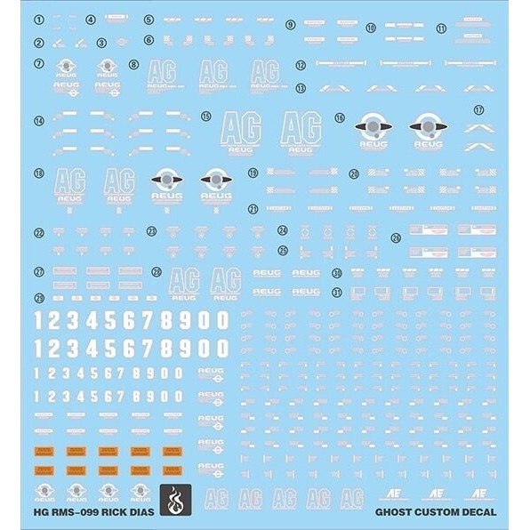 YAN FLAME GHOST HGUC Rick Dias MSA-099 Fluo Water slide decal (YANHG081) 20250721