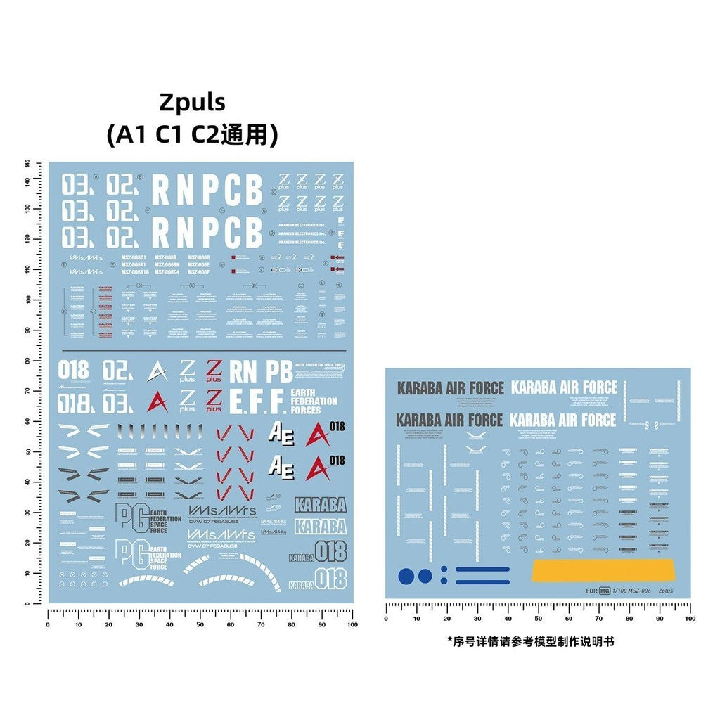 20250722 Artisan's Club MG 1/100 ZETA plus A1/C1/C2 Water Slide Decal MG046