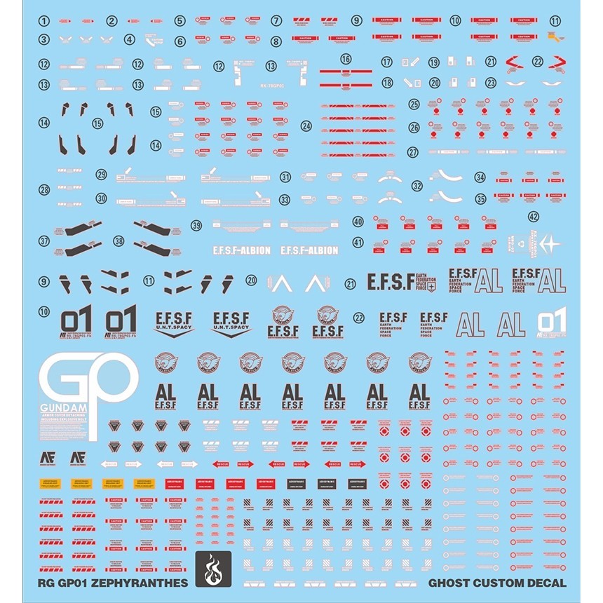 Yan GHOST RG 1/144 RX-78 GP01 Zephyranthes Fluo Type Water Slide Decal (YANRG009) 20250721