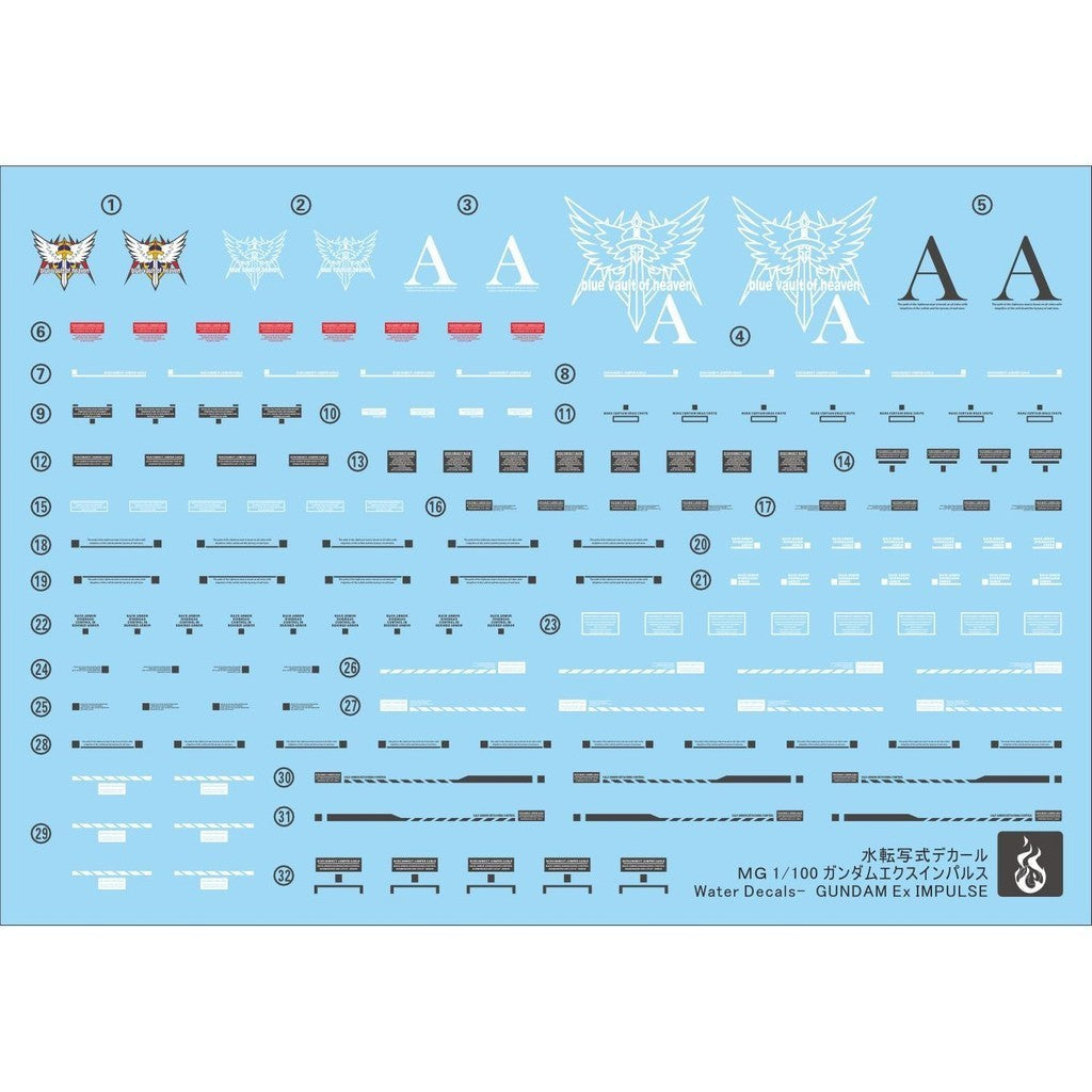 YAN FLAME MG 1/100 EX IMPULSE Fluo Water slide decal (YANMG100) 20250721