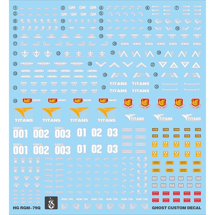 YAN FLAME Water Slide Decal GHOST HGUC HG 1/144 RGM-79Q GM QUEL  Fluo (YANHG073) 20250721