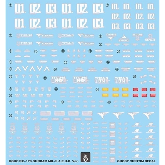 YAN FLAME GHOST HGUC MK2 MK-II Titans Fluo Water slide decal (YANHG079) 20250721