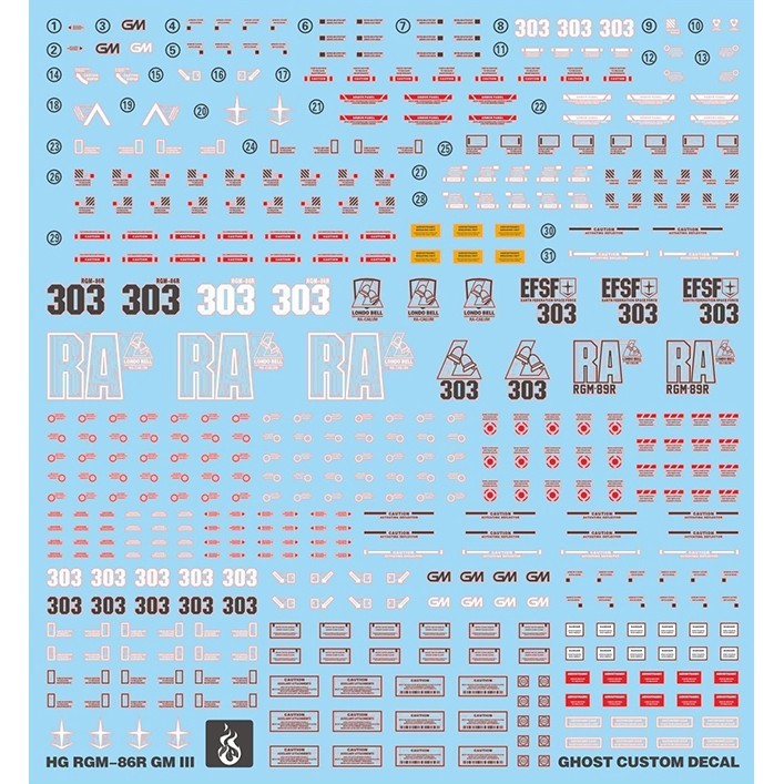 YAN FLAME Water Slide Decal GHOST HGUC HG 1/144 RGM-86R GM III GM 3 Fluo (YANHG034) 20250721