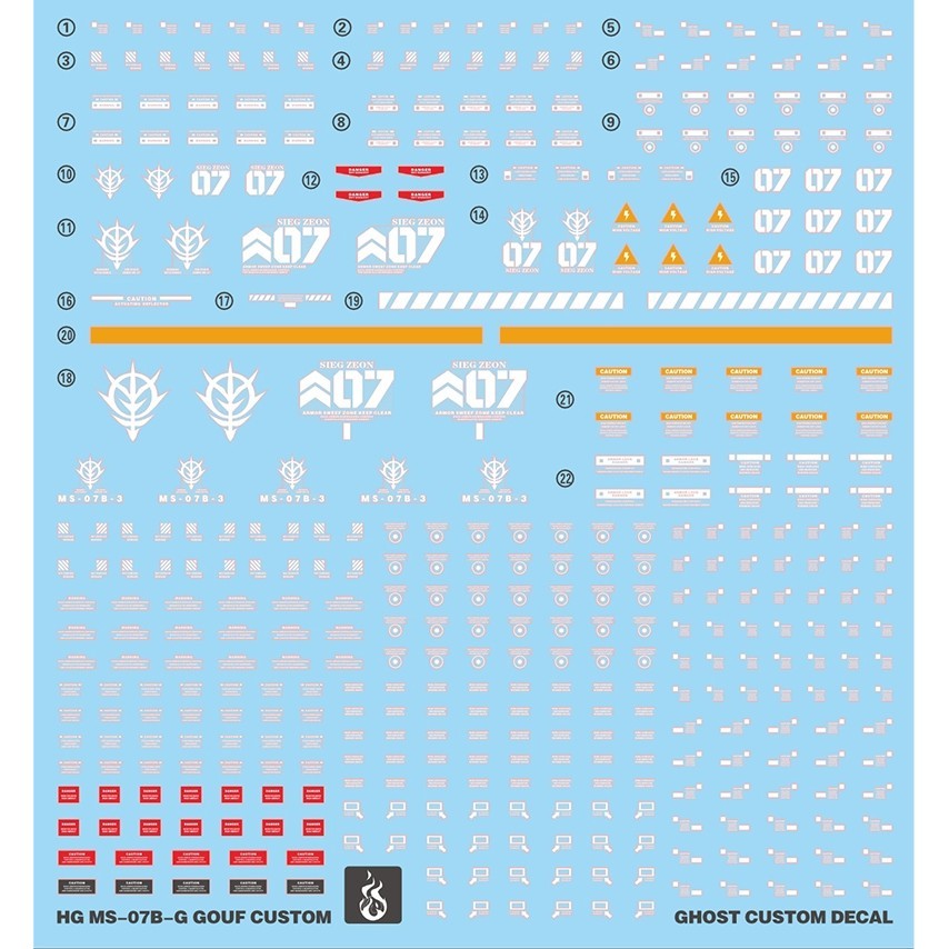 YAN FLAME Water Slide Decal GHOST HG 1/144 B3 Gouf custom Fluo (YANHG023) 20250721