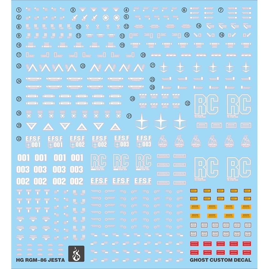 YAN FLAME Water Slide Decal GHOST HG RGM-96X JESTA  Fluo (YANHG052) 20250721