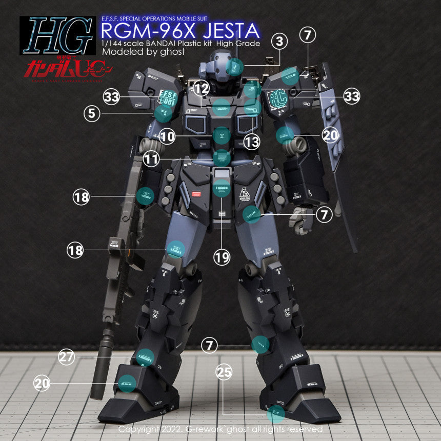 YAN FLAME Water Slide Decal GHOST MG 1/100 RGM-96X Jesta Fluo (YANMG042) 20250721